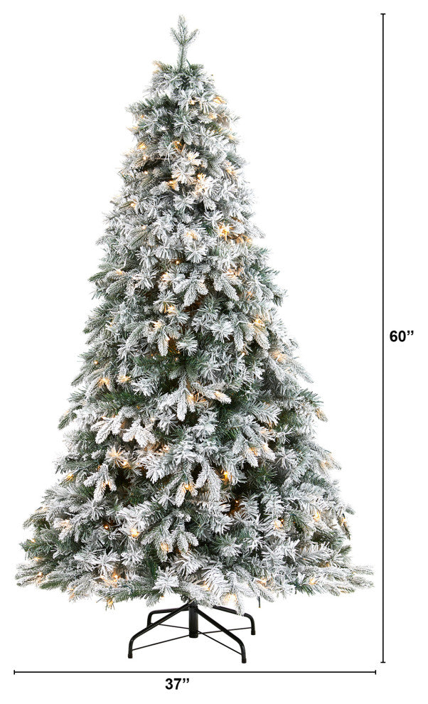 5' Flocked Vermont Mixed Pine Faux Christmas Tree With 150 Clear LED Lights