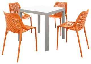 Air Mix Square Dining Set With White Table and 4 Orange Chairs
