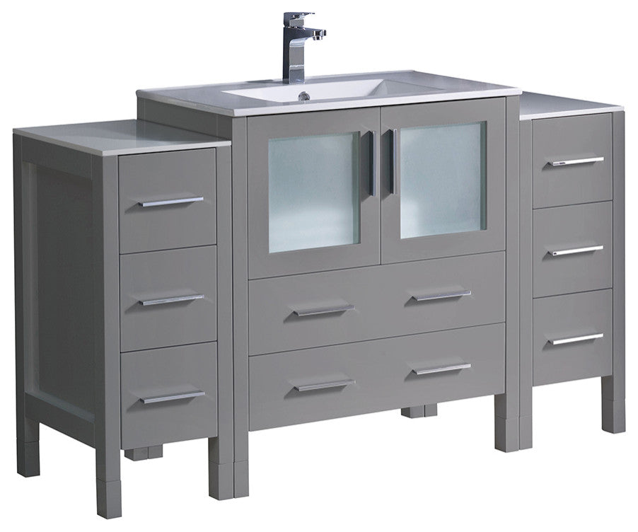 Torino Modern Bathroom Cabinets With Integrated Sink, Gray, 54"