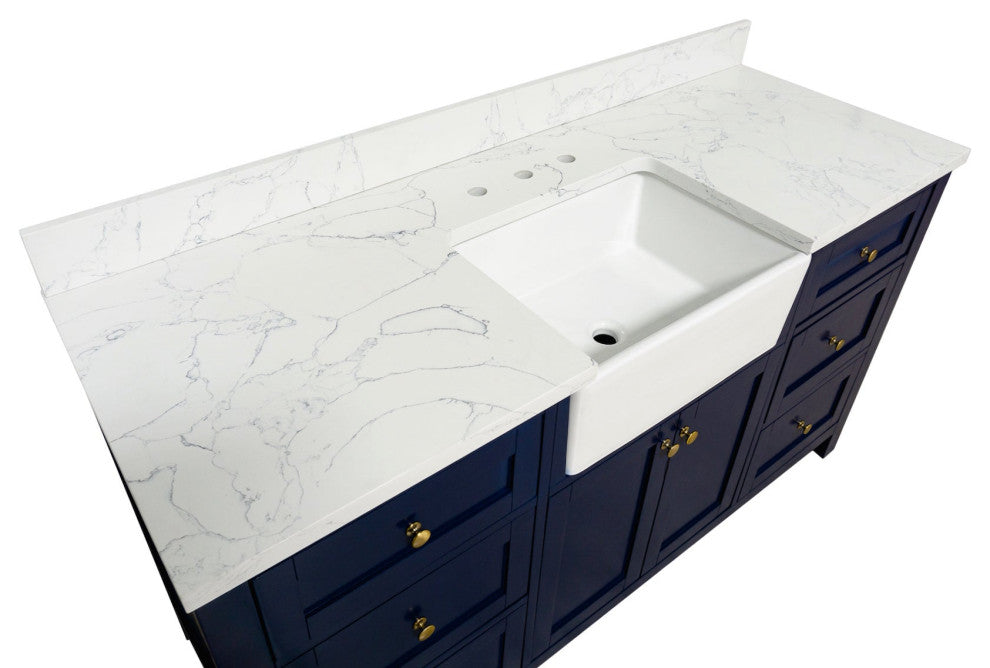 Yorkshire 60" Bathroom Vanity, Royal Blue, Engineered Marble, Single