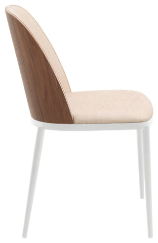 LeisureMod Tule Dining Chair with White Frame Set of 4, Walnut/Light Brown