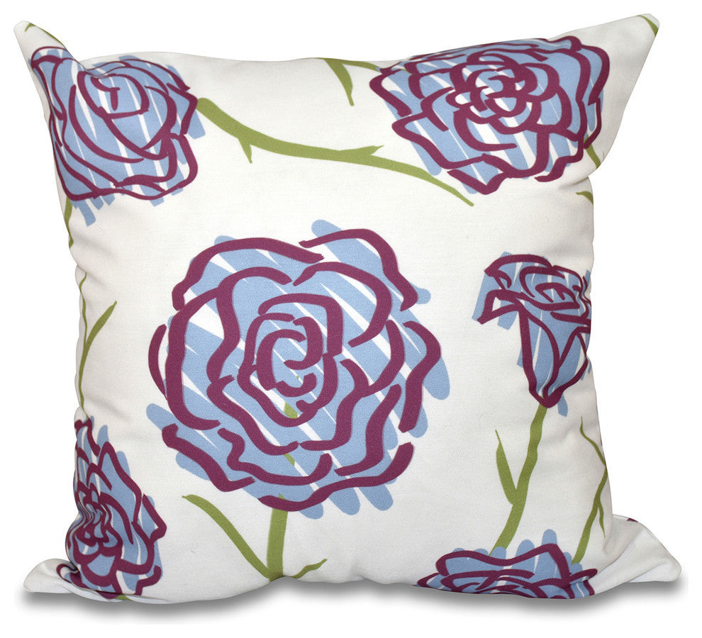 Spring Floral 1, Floral Print Pillow, Blue, 18"x18"