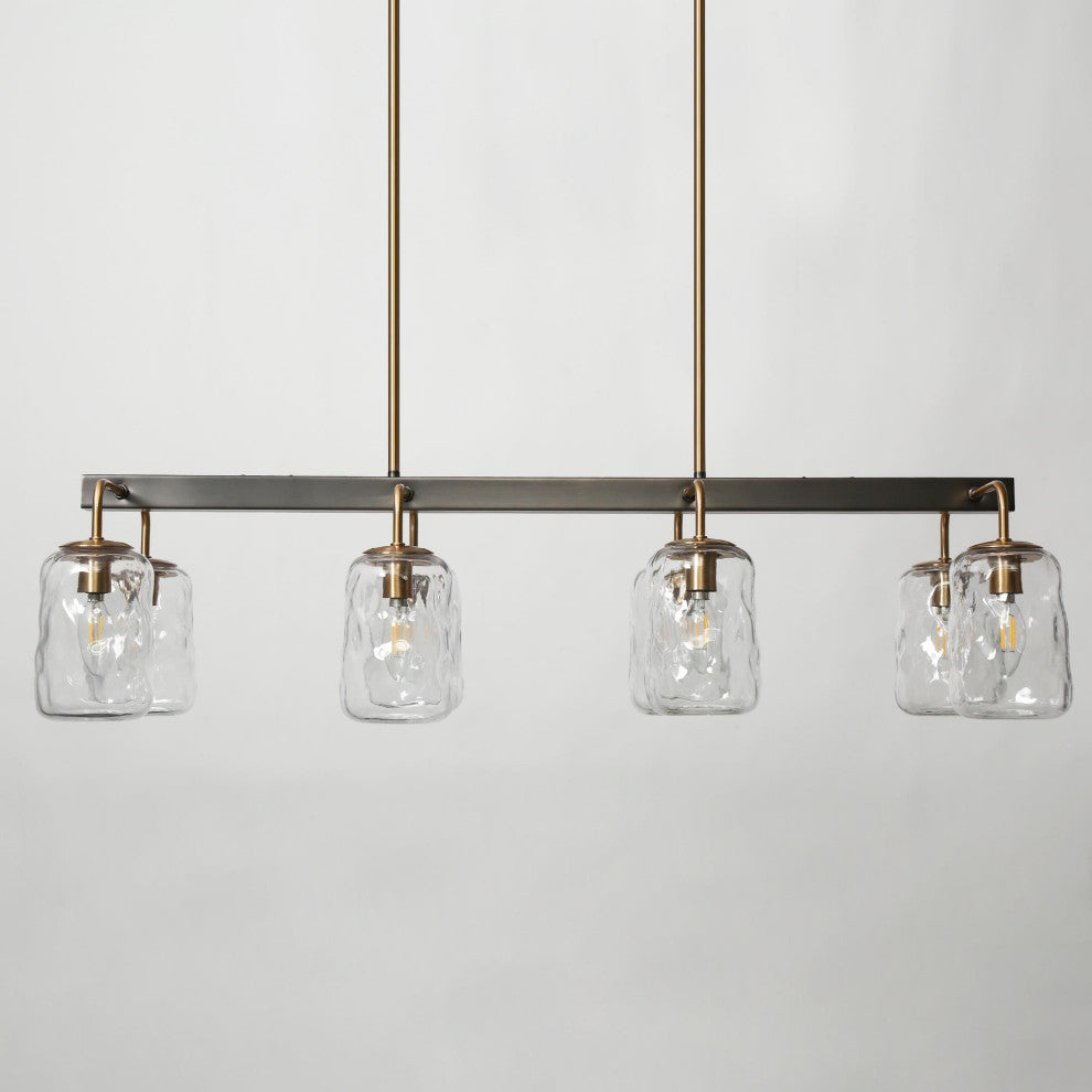 LNC Modern 8-Lights Black Gold Kitchen Island Light Linear Chandelier