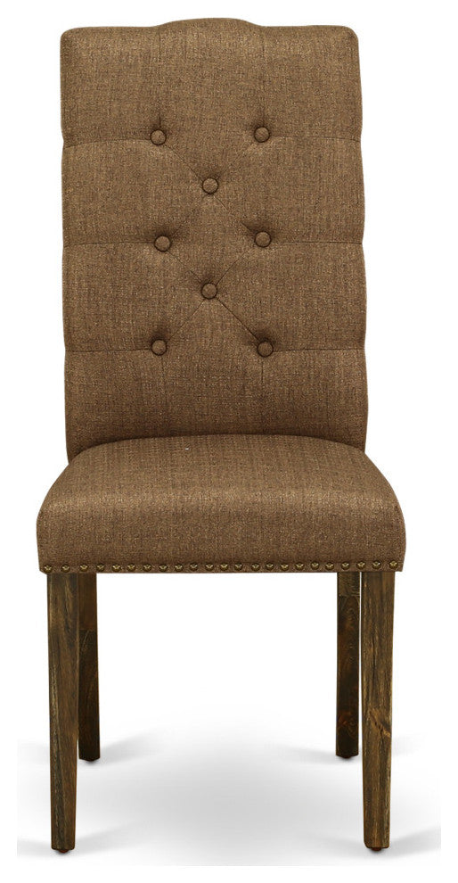 Elsa Parson Chair, Distressed Jacobean 418Ed Leg, Brown Fabric Color Set of 2