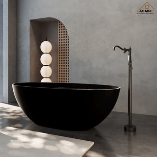 65in Solid Surface Freestanding Bathtub in Matte Black, Matte Black