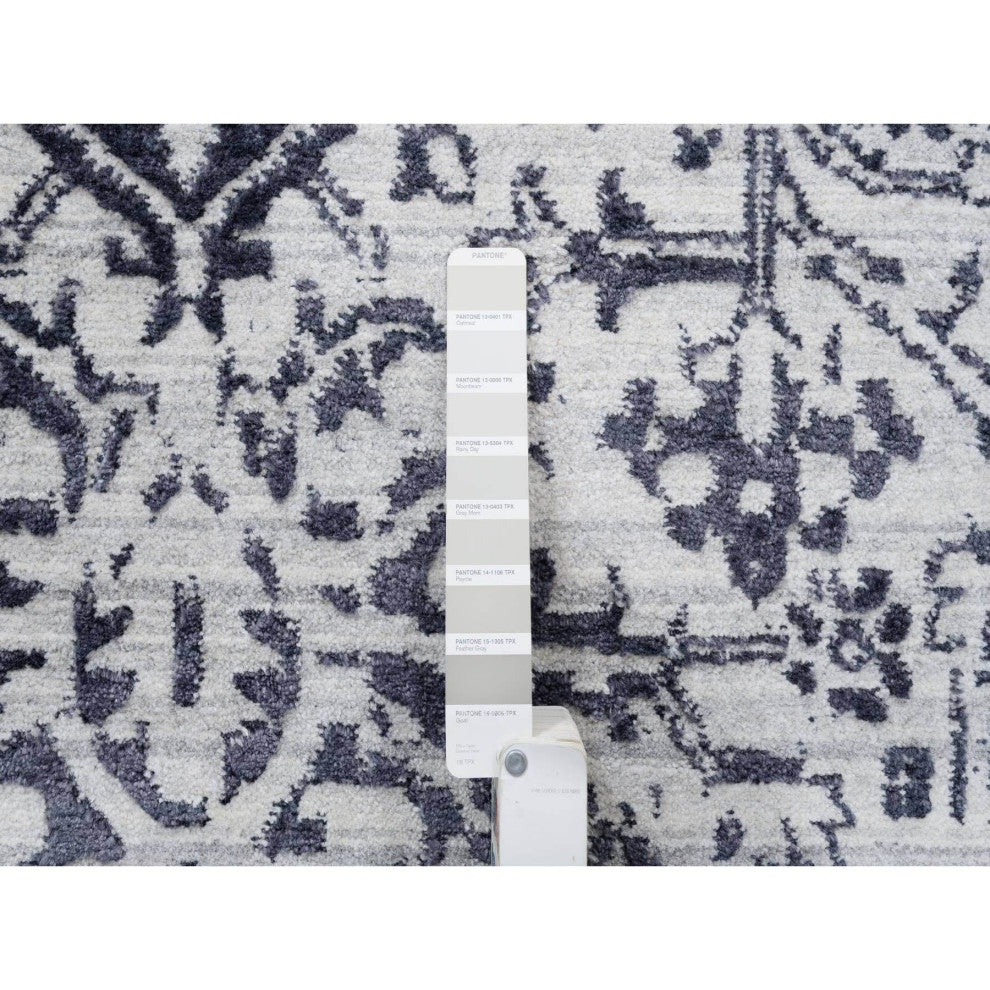 Black Erased Serapi Heriz Design Wool and Silk Hand Loomed Rug 9'0" x 11'10"