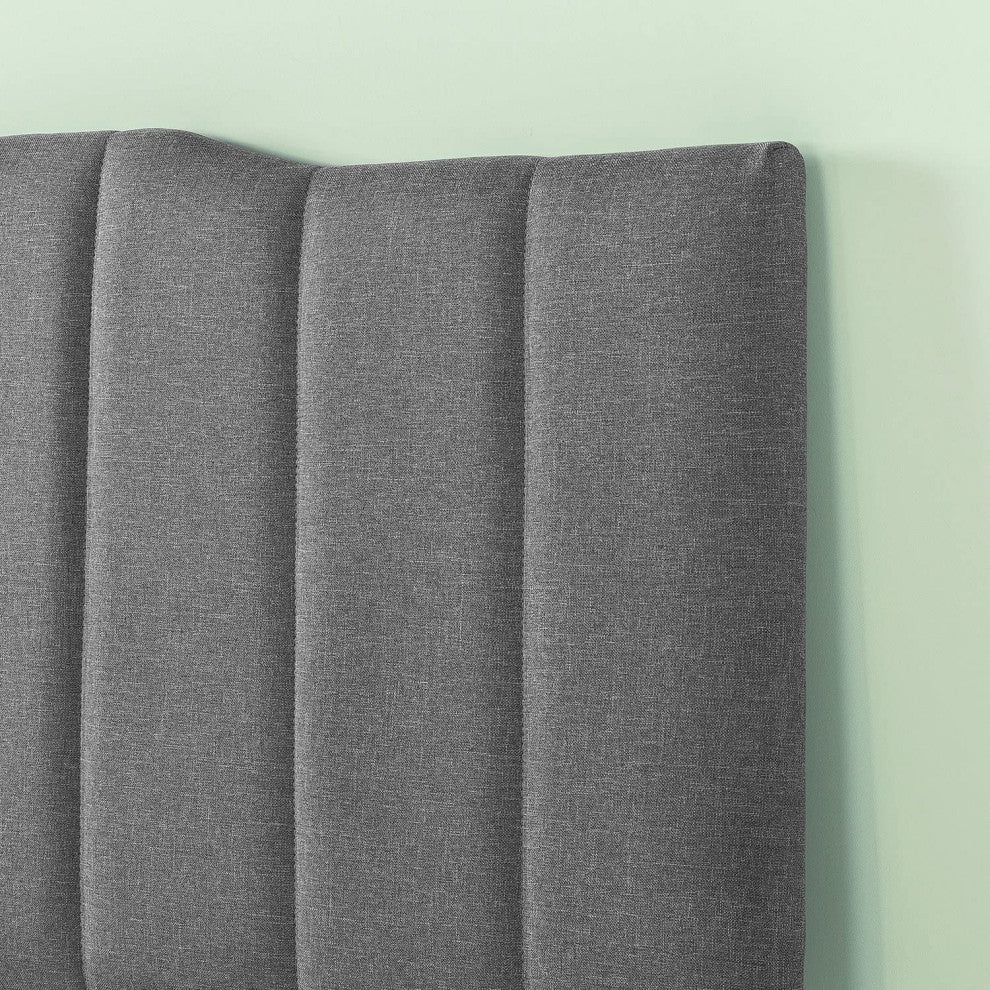 Upholstered Channel Stitched Headboard in Grey, Full