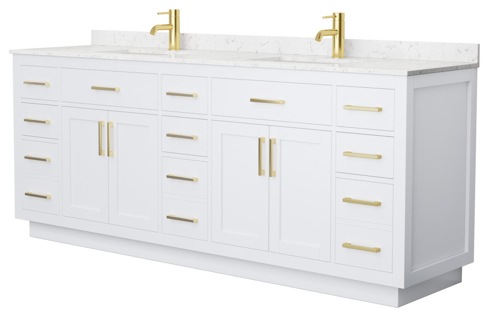 Beckett TK 84" Double Vanity, Cultured Top, Gold Trim