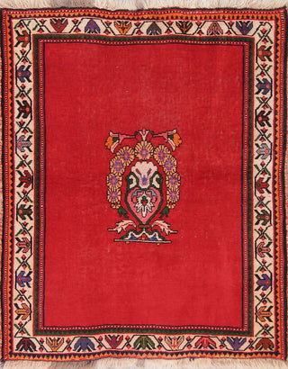 Consigned, Worn Oriental Shiraz Hand-Knotted Persian Vintage Rug, Red, 4'6"X3'8"