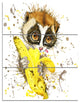 "Lemur Eating Banana Graphics Art" Metal Wall Art, 3 Panels, 28"x36"