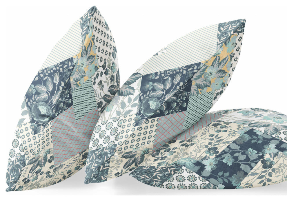 20" Teal White Boho Floral Indoor Outdoor Throw Pillow