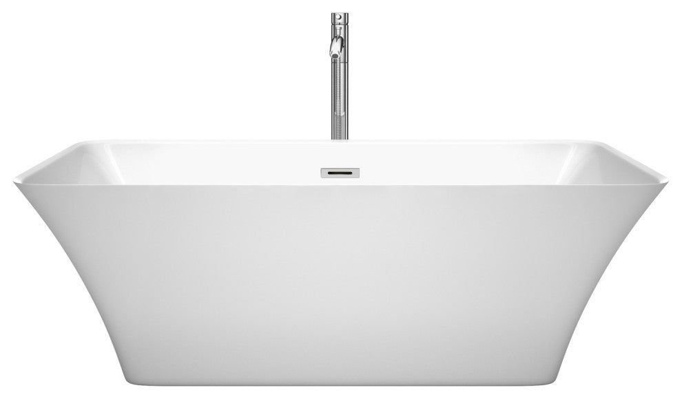 Tiffany 67" Freestanding White Bathtub, Polished Chrome Tub Filler & Trim Kit