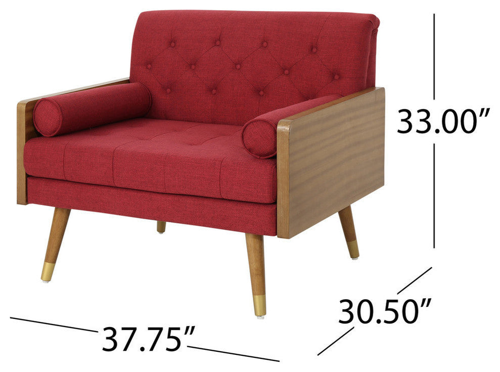 GDF Studio Greta Mid Century Modern Fabric Club Chair, Red/Dark Walnut