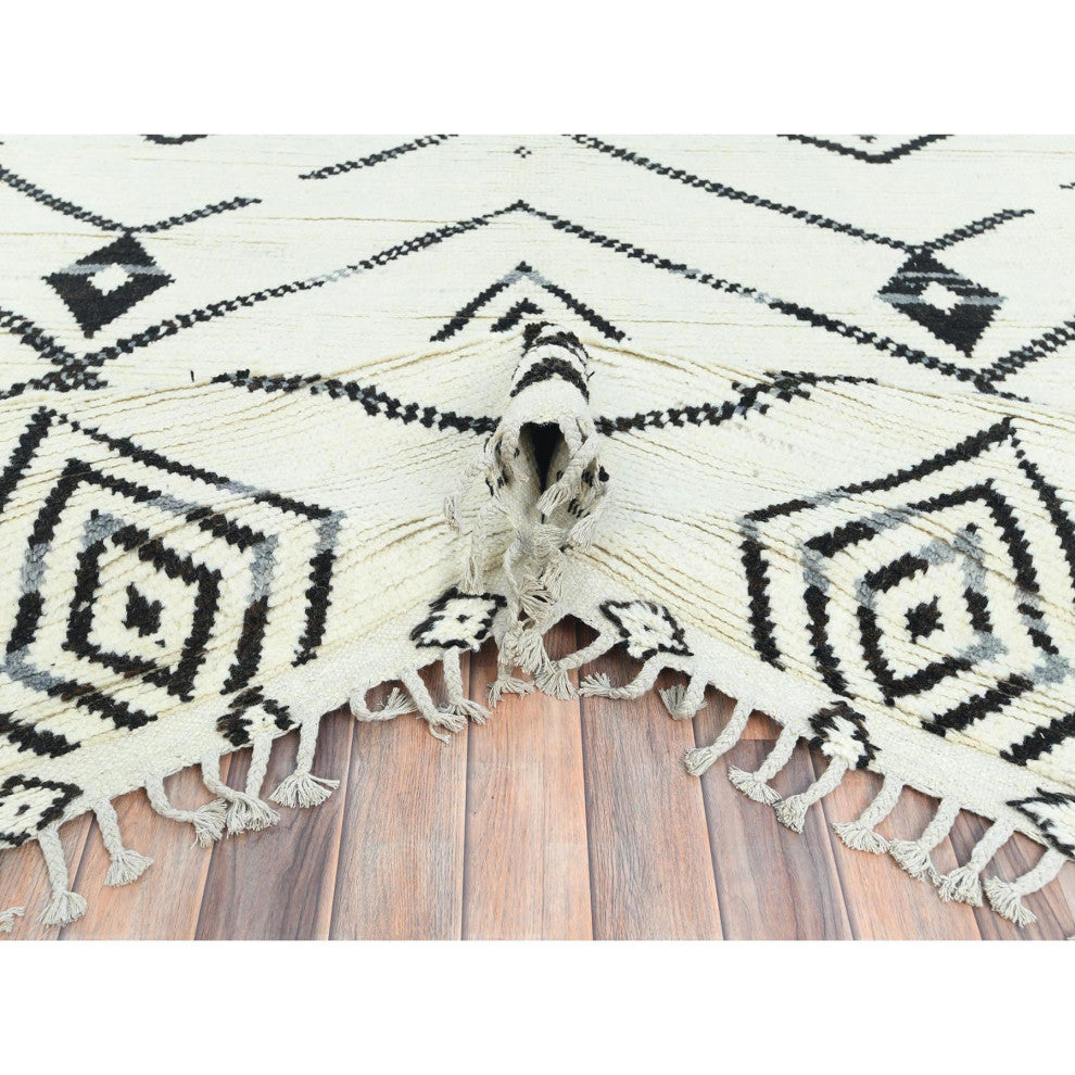 Ivory Moroccan Berber Influence Design Wool Hand Knotted Oriental Rug 10'x14'4"