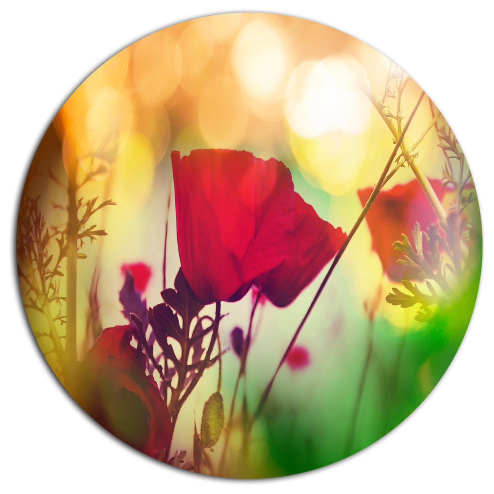 Poppy Flowers With Bokeh Background, Floral Round Wall Art, 23"
