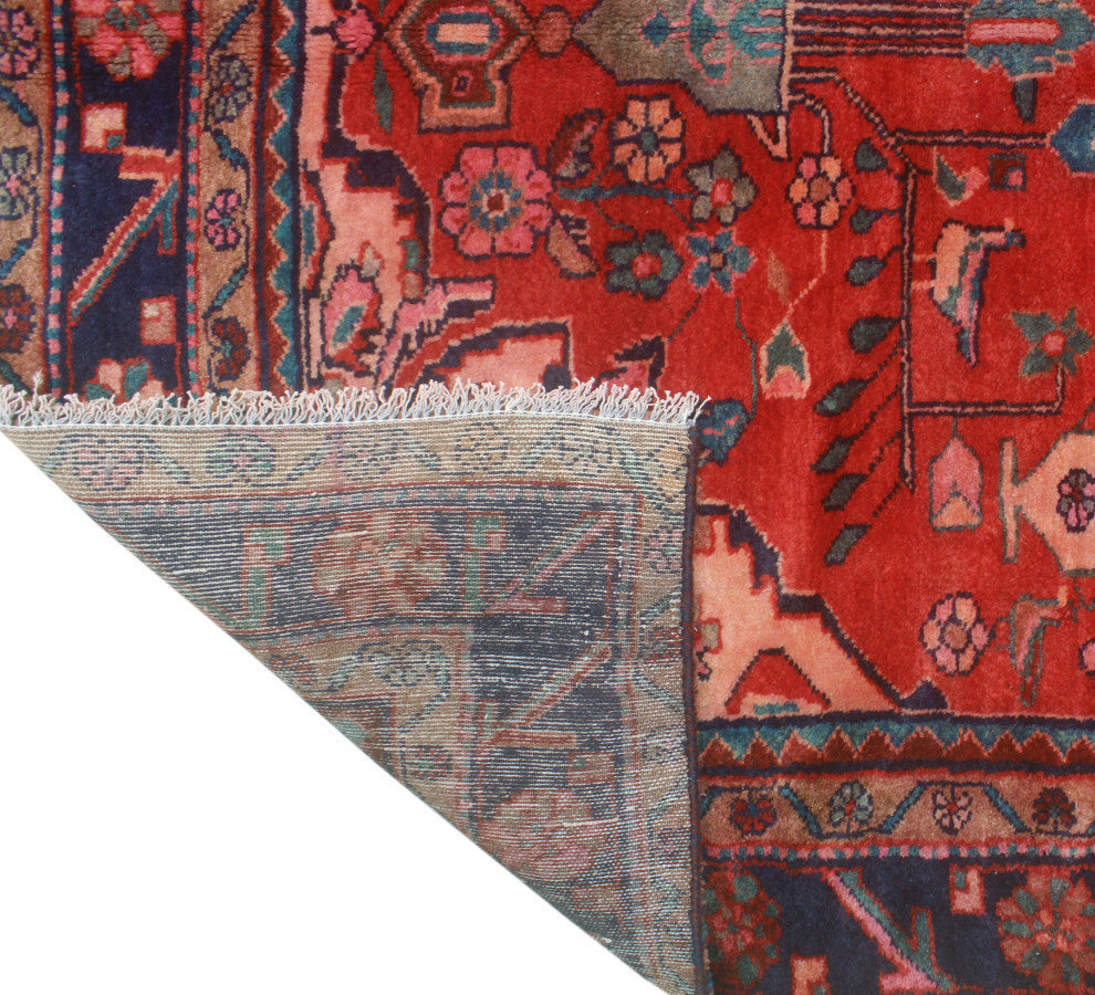 Fine Vintage Distressed Leilah Red/Navy Rug, 4'8x9'4