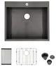 Black Stainless Steel Single Bowl Drop-In Kitchen Sink with Rinse Grid, Gunmetal Black, 25'' X 22''