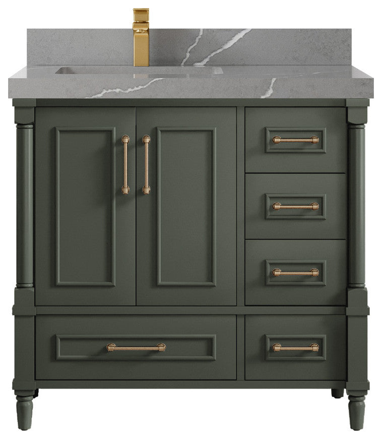 Aberdeen 36 Left Offset Bath Vanity in Pewter Green 2" Piatra Gray