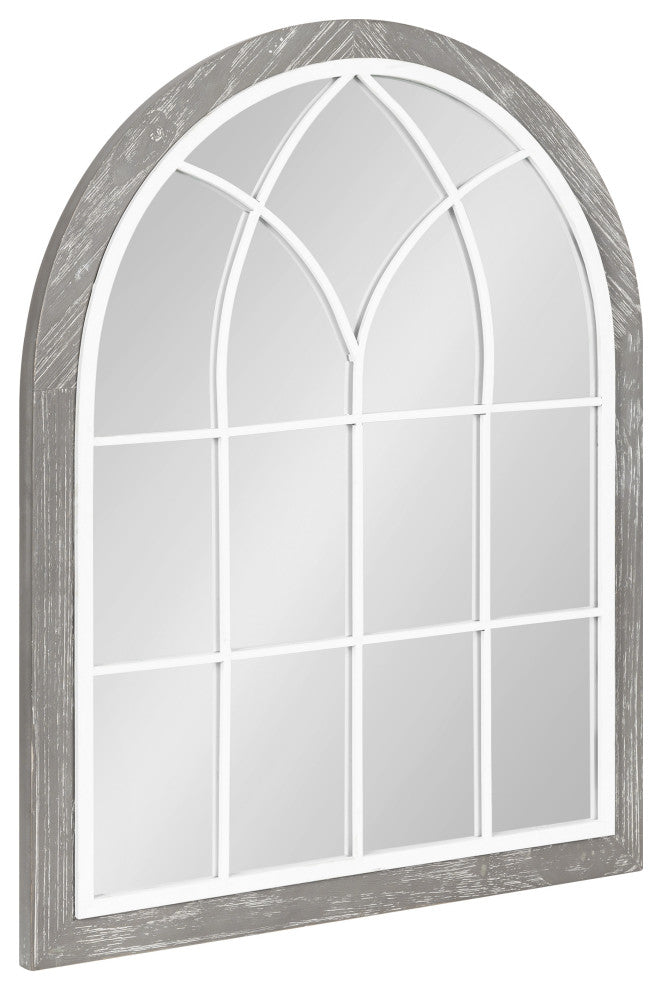 Nola Framed Windowpane Arch Mirror, Gray 22x28