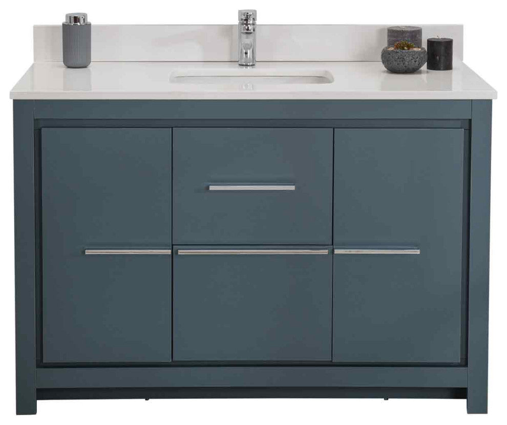 Mila Collection 48" Bathroom Vanity With Sink, Mirror, Countertop, Alasca Blue