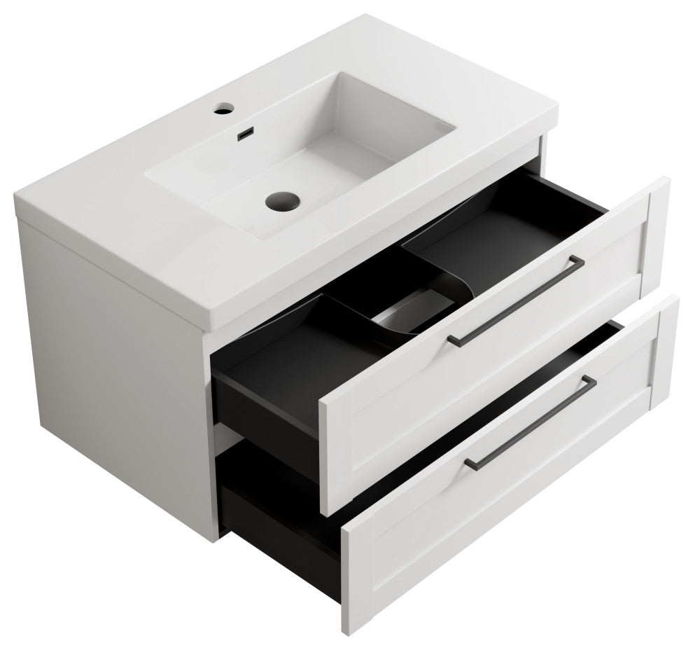 The Cosmo Wall Mounted Modern Bathroom Vanity, White, 36"