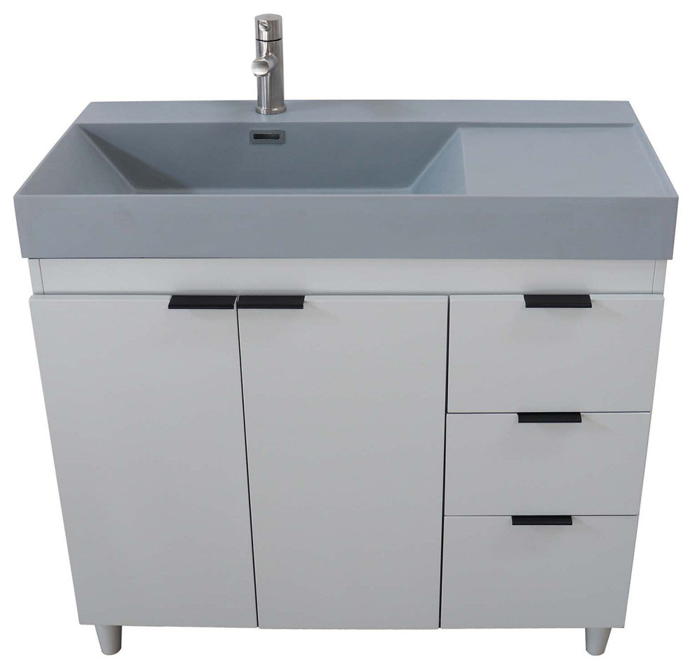 39" Single Sink Vanity, French Gray With Dark Gray Composite Granite Top