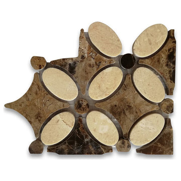 Crema Marfil Marble Flower Mosaic Border Decorative Accent Tile Polish, 1 sheet