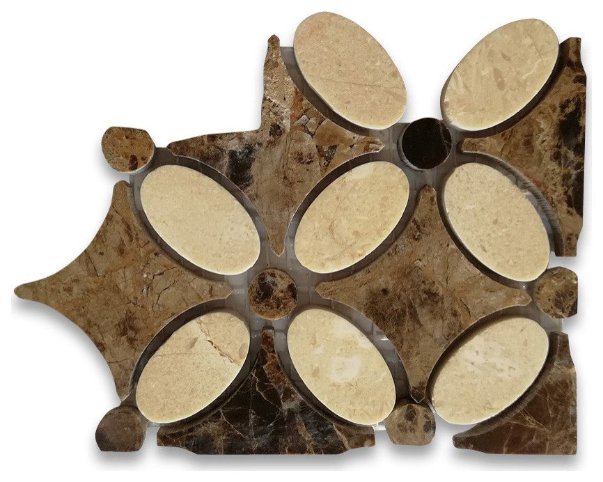 Crema Marfil Marble Flower Mosaic Border Decorative Accent Tile Polish, 1 sheet