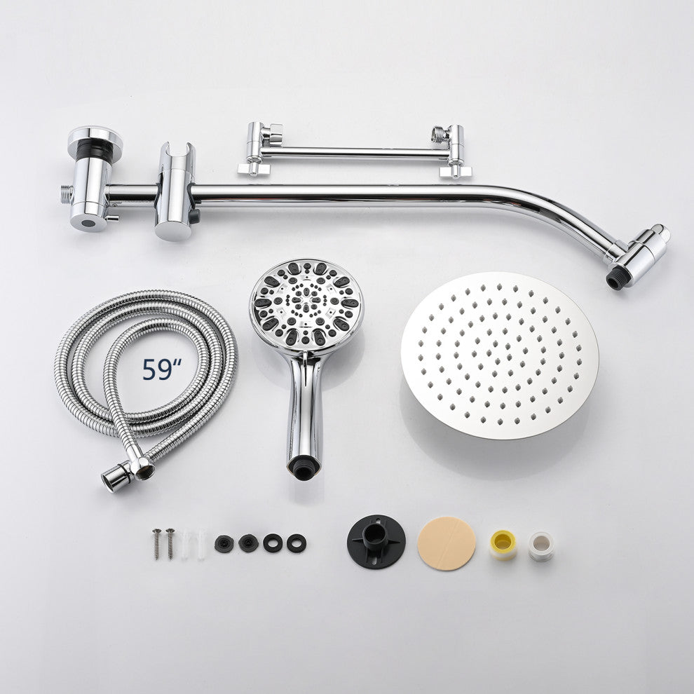 Rainfall 8" Round Shower Head With High Pressure Handheld Sprayer Set, Chrome