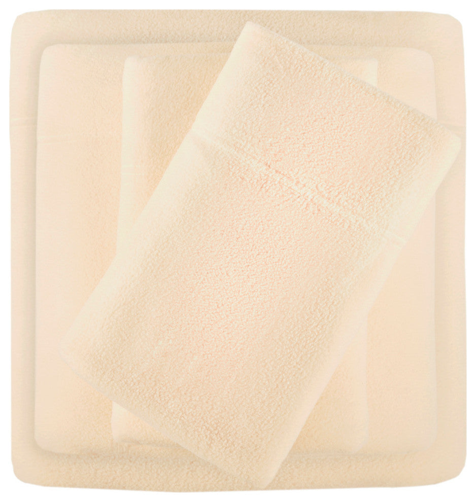 True North by Sleep Philosophy Knitted Micro Fleece Solid Sheet Set, Ivory, Quee