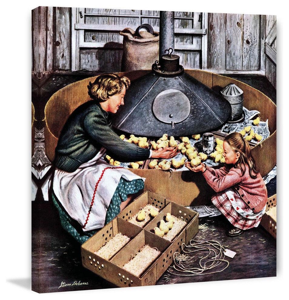 "Chicks in Incubator" Painting Print on Canvas by Stevan Dohanos