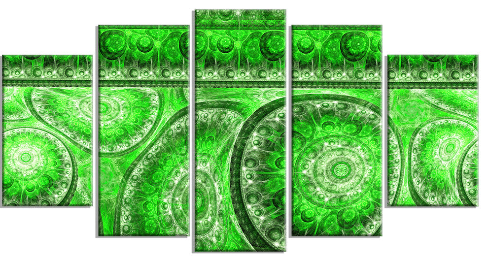 Green Living Cells Fractal Design, Abstract Canvas Art Print, 60"x32", 5 Panels