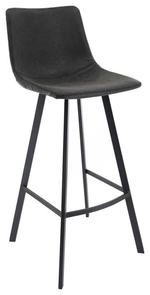 LeisureMod ES29BL Elland Modern Leather Bar Stool With Iron Legs & Footrest