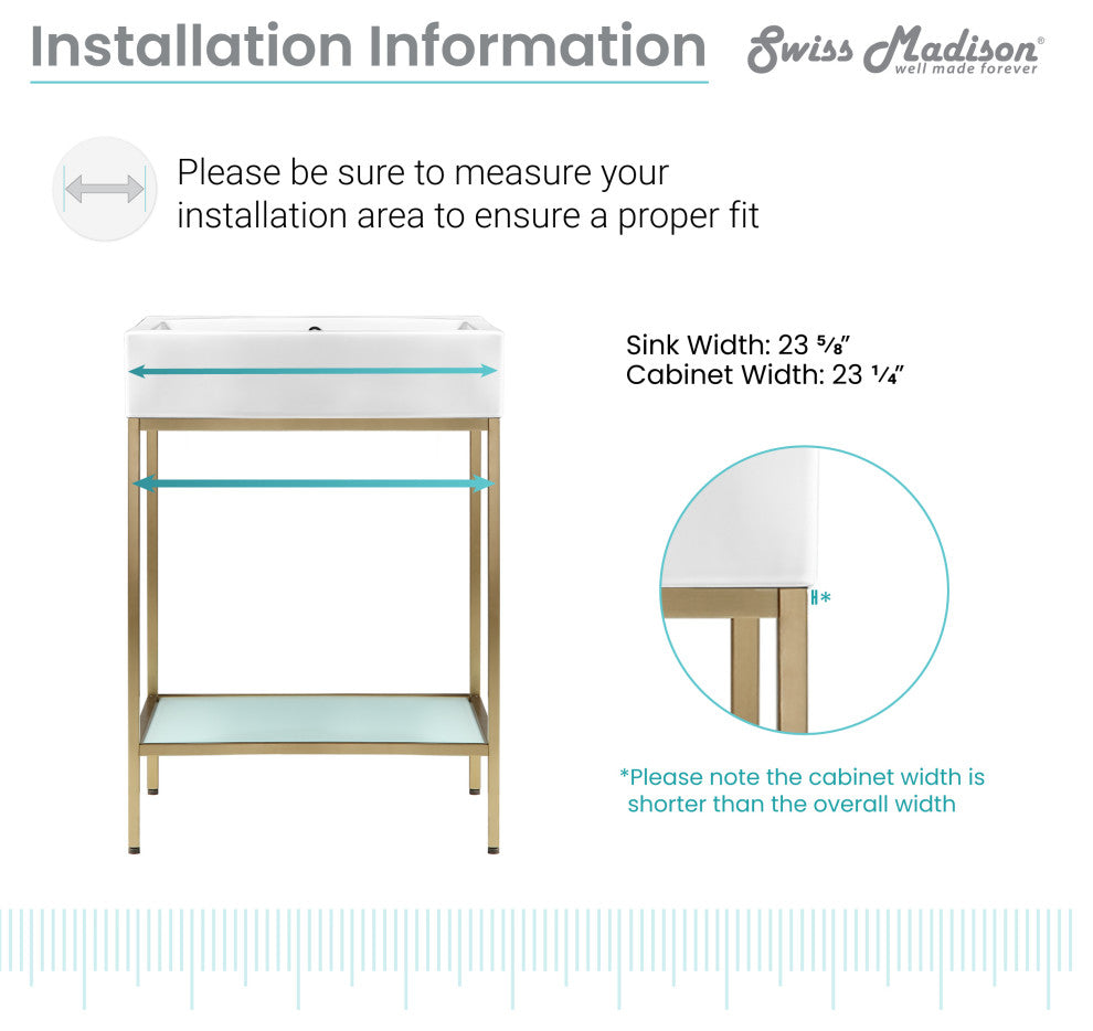 Pierre 24" Single, Freestanding, Open Shelf, Metal Frame Vanity, Gold