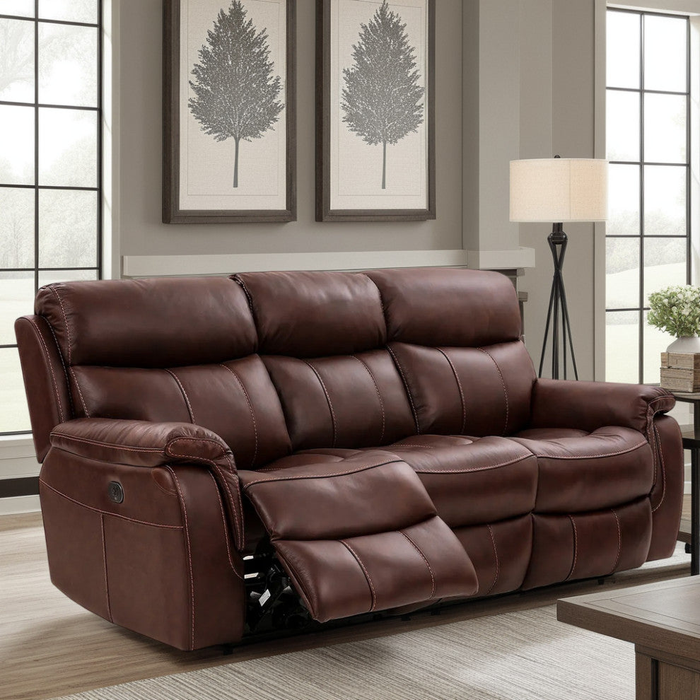 Montague Dual Power Reclining Sofa, Brown Genuine Leather