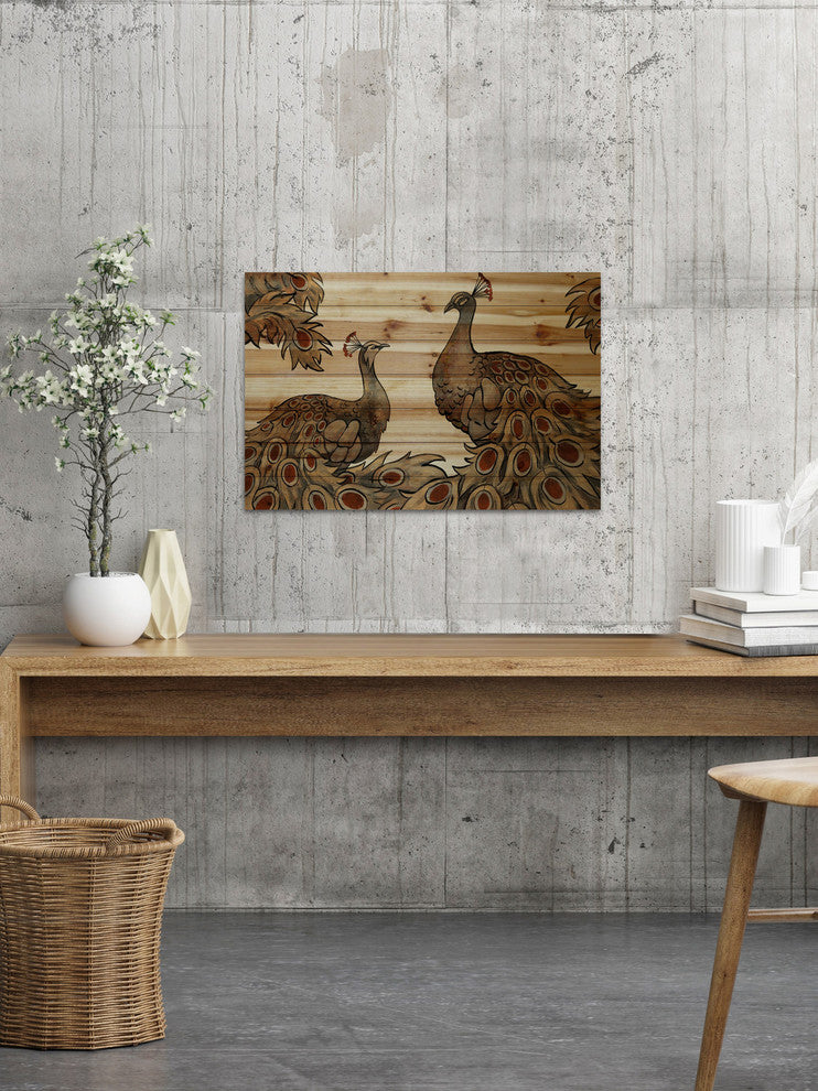 "Peacock Partner Bold II" Painting Print on Natural Pine Wood, 36"x24"