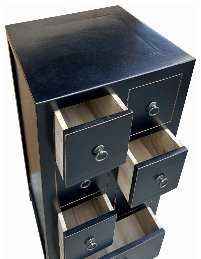 Oriental Black 7 Drawers Slim Narrow Chest Cabinet Stand Hcs7704