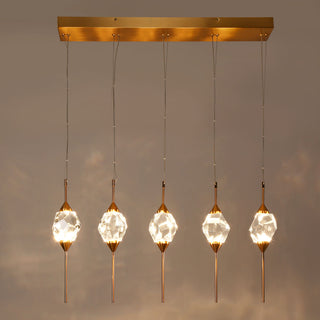 LNC Lucivagus 5-Light 34" Brass Crystal Clustered LED Kitchen Island Light