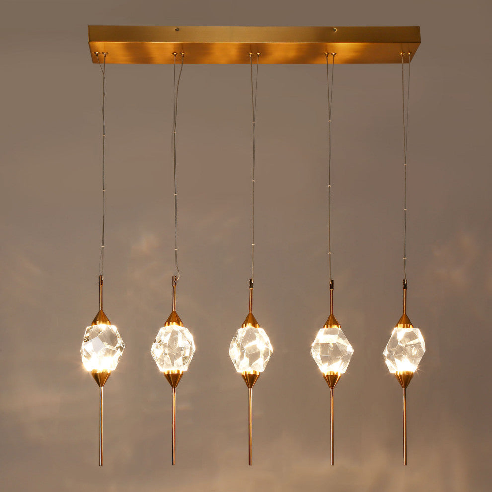LNC Lucivagus 5-Light 34" Brass Crystal Clustered LED Kitchen Island Light
