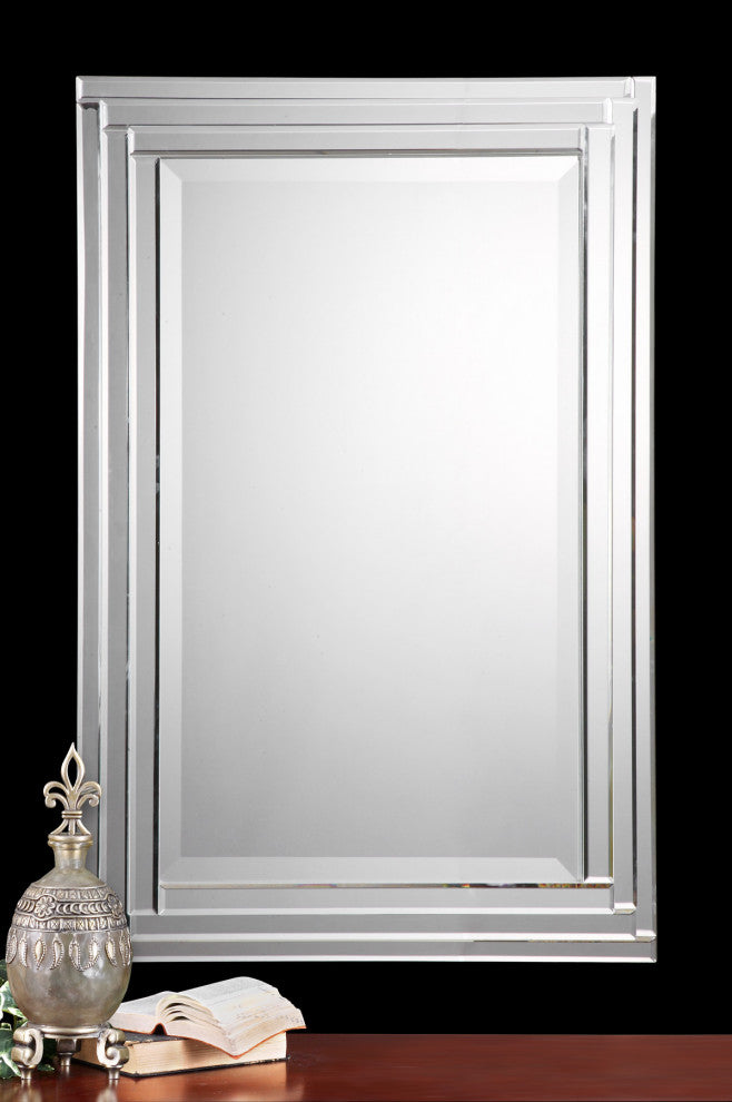 Uttermost Alanna Glass and MDF Wood Frameless Vanity Mirror in Gray