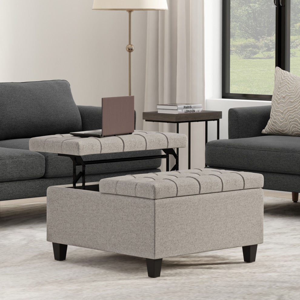 Harrison Small Square Coffee Table Storage Ottoman, Cloud Grey