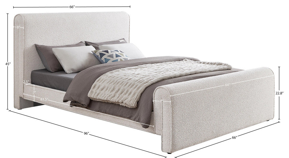 Stylus Black Boucle Fabric Full Bed, Cream, Queen