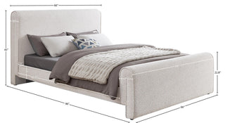 Stylus Black Boucle Fabric Full Bed, Cream, Queen