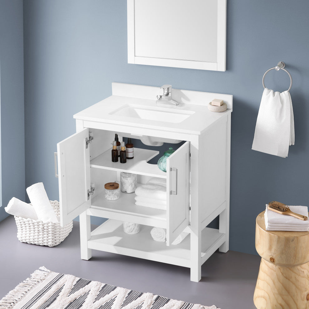 Ove Decors Vegas Single Sink Bathroom Vanity Set With Countertop, White, White, 30"