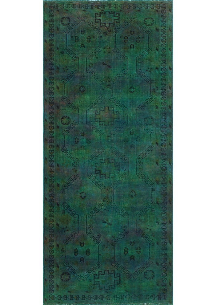 Vintage Distressed Overdyed Khatereh Green Runner