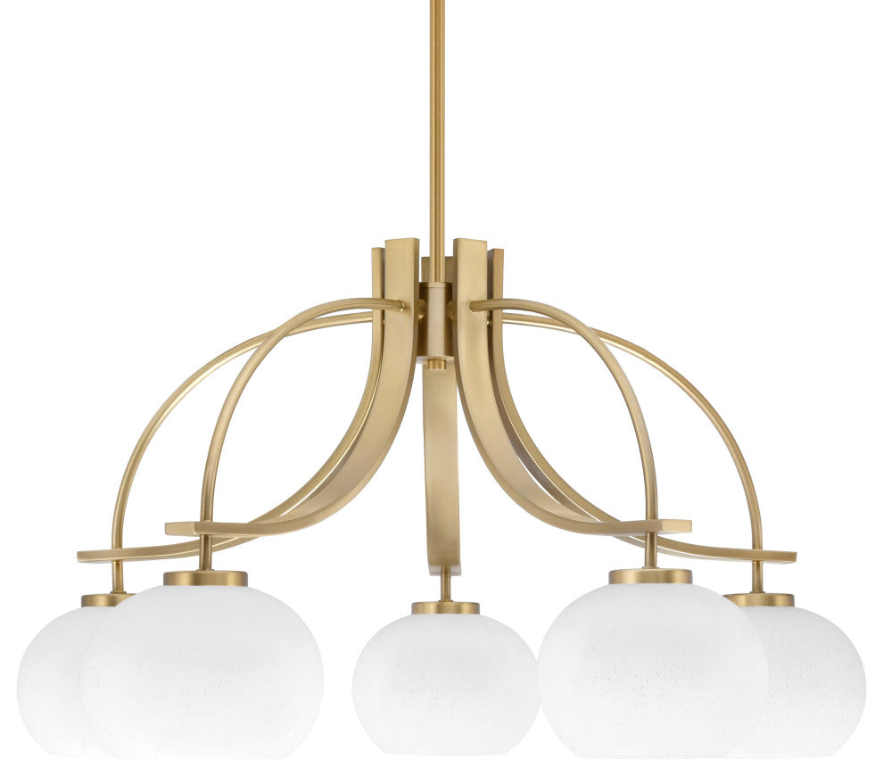 Cavella 5 Light, Downlight Chandelier, New Age Brass Finish, 7" White Muslin