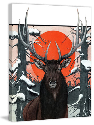 "Elk at Sunset" Painting Print on Wrapped Canvas