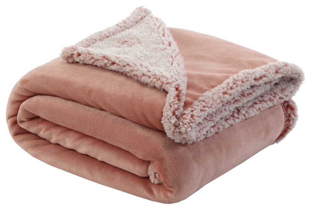 Amarey Flannel Reversible Sherpa Throw, Blush