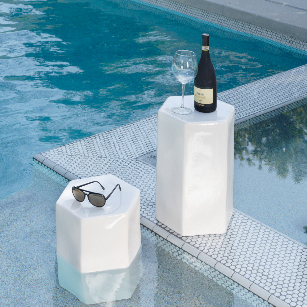 Porto Ceramic Indoor/Outdoor Side Table, White, Large