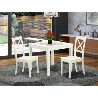 3-Piece Square Kitchen Table and 2 Wood Kitchen Dining Chairs, Linen White